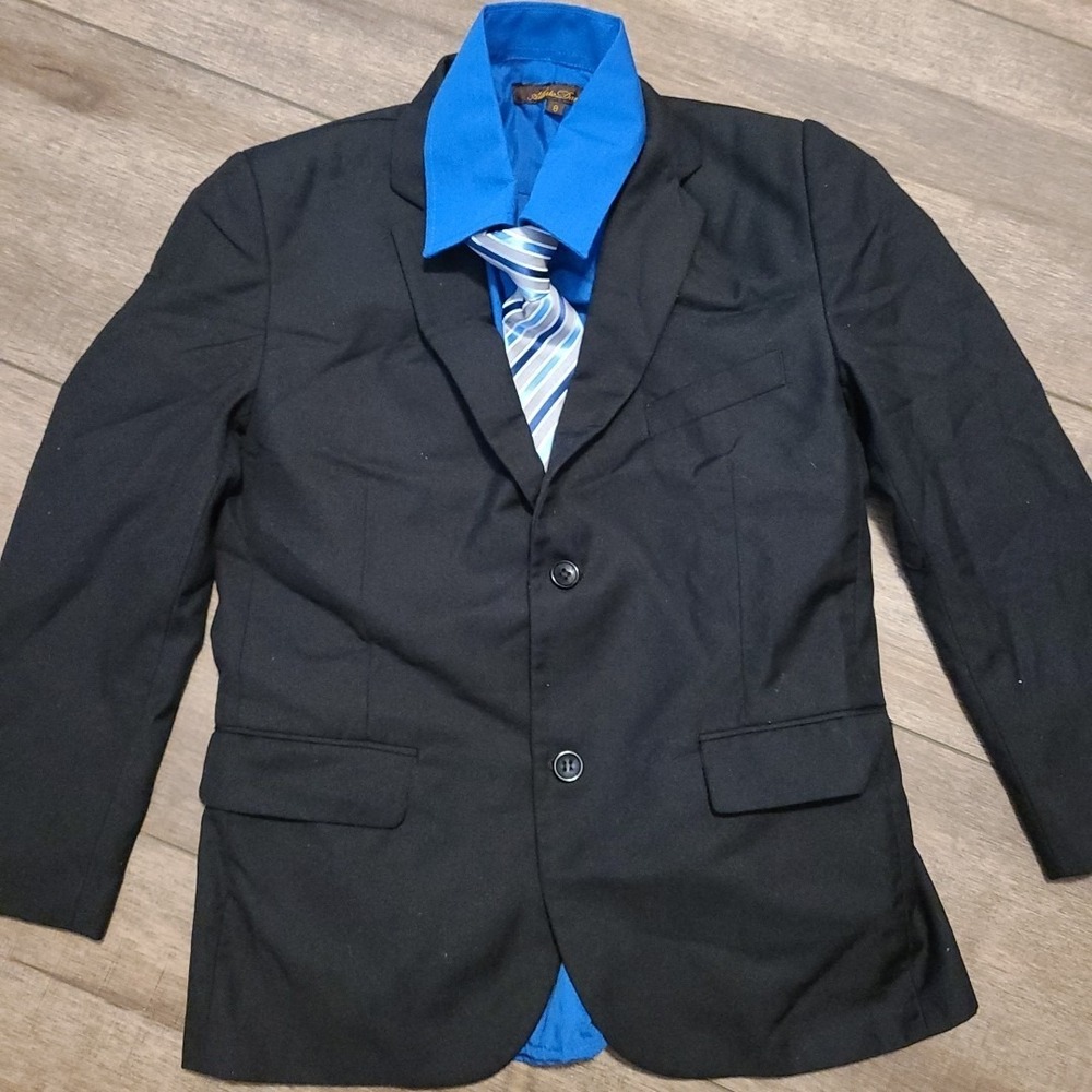 Alberto Danelli 3 Pc Boys Sz 8 Black Blazer Jacket Suit Blue Shirt Tie Dress Lot